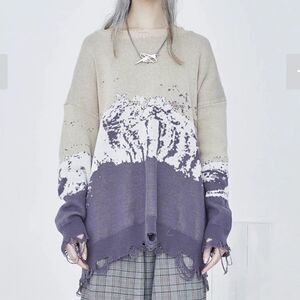 Harsh and Cruel Snow Mountain Ripped Oversized Sweater M